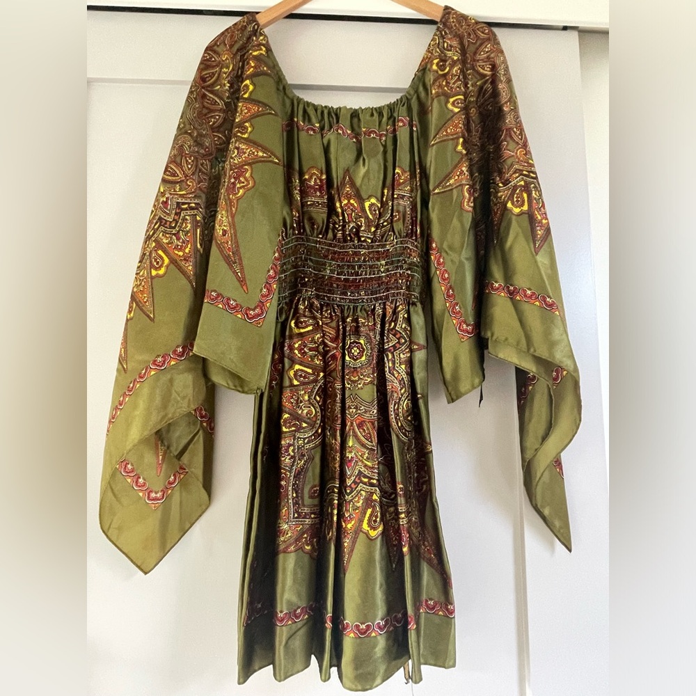 70s Vintage Silky Scarf Festival Dress